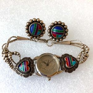 Sterling silver James Longacre watch heart inlaid band earrings lot